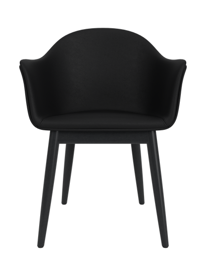 Harbour Dining Chair featuring black Sierra 1001 leather upholstery and a matching black painted oak wooden base.