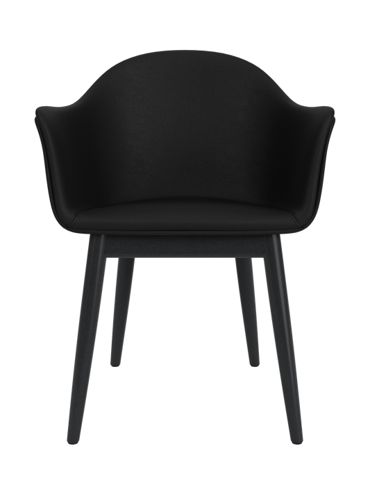 Harbour Dining Chair featuring black Sierra 1001 leather upholstery and a matching black painted oak wooden base.
