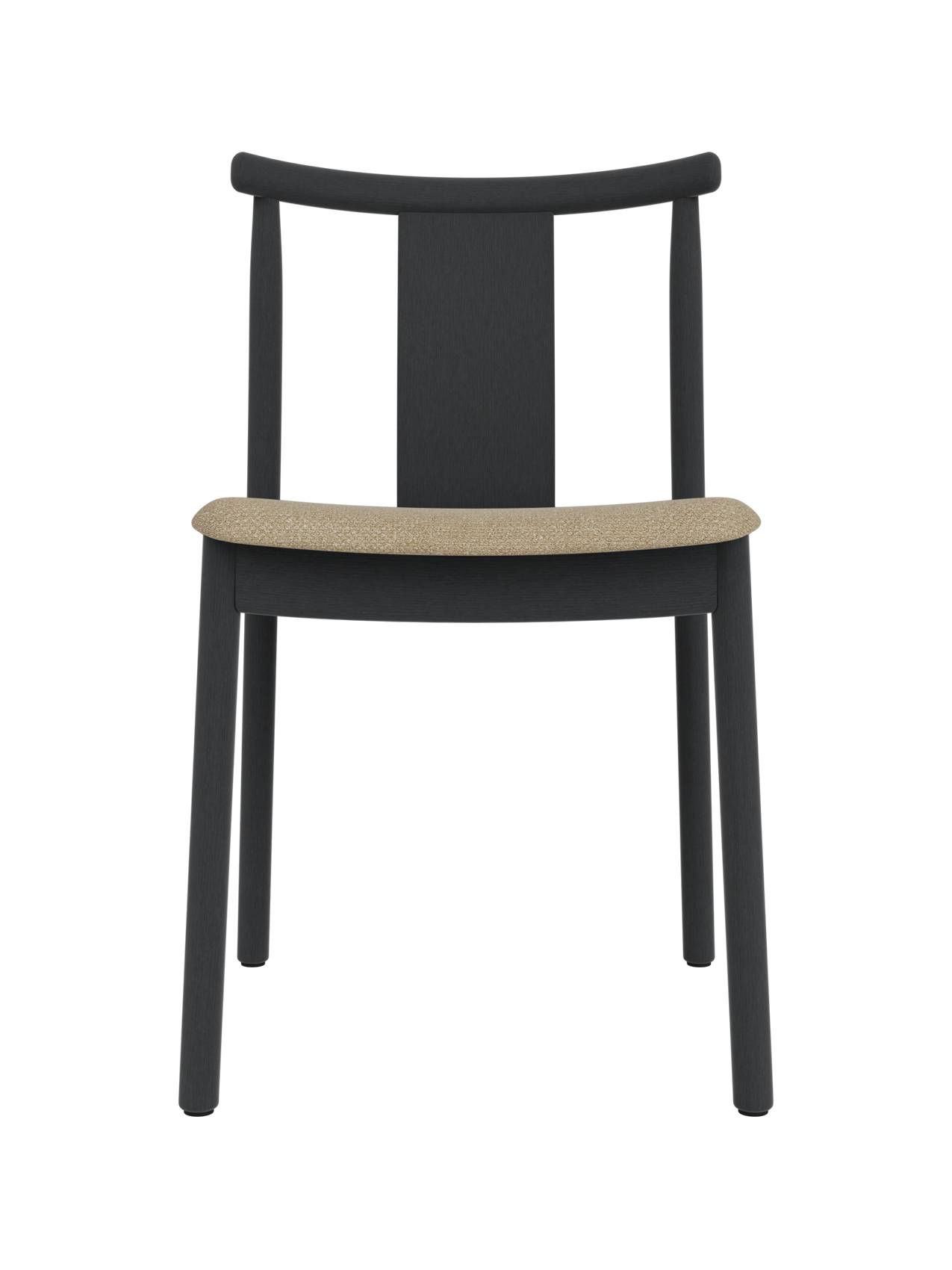Black stained oak Merkur Dining Chair featuring a textured beige Audo Bouclé 02 upholstered seat.