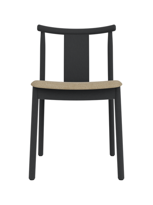 Black stained oak Merkur Dining Chair featuring a textured beige Audo Bouclé 02 upholstered seat.