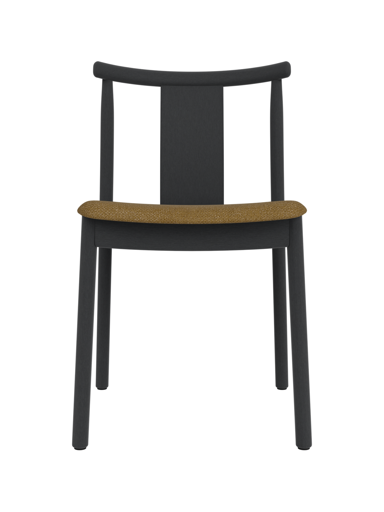 Merkur Dining Chair in black stained oak with a textured brown Audo Bouclé 06 upholstered seat.