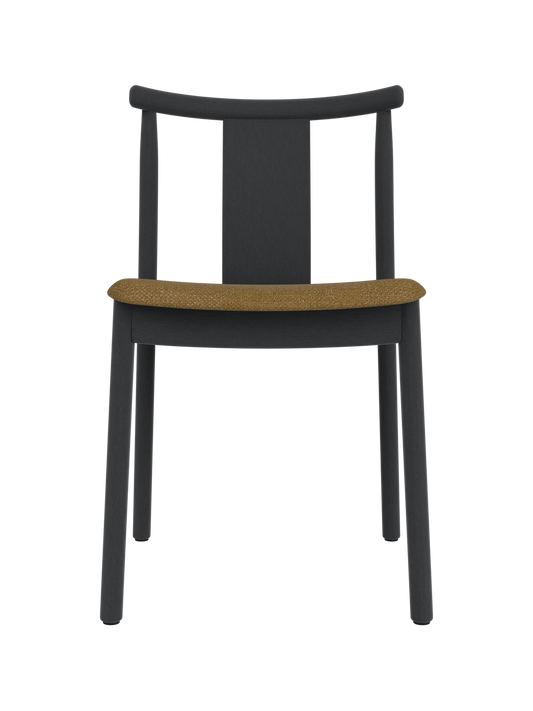 Merkur Dining Chair in black stained oak with a textured brown Audo Bouclé 06 upholstered seat.