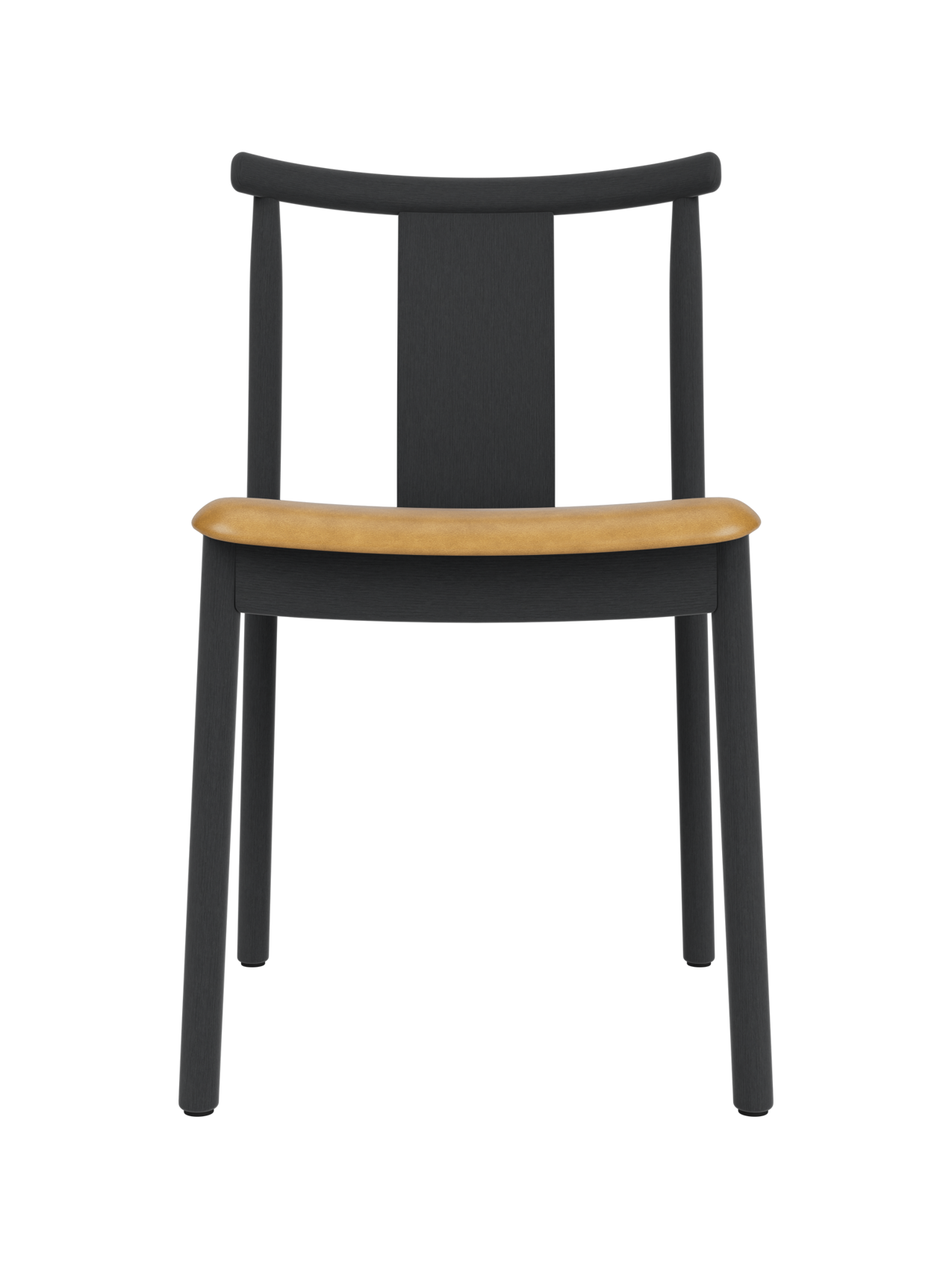 Merkur Dining Chair in black stained oak with a tan upholstered seat, showcasing its modern solid wood design.