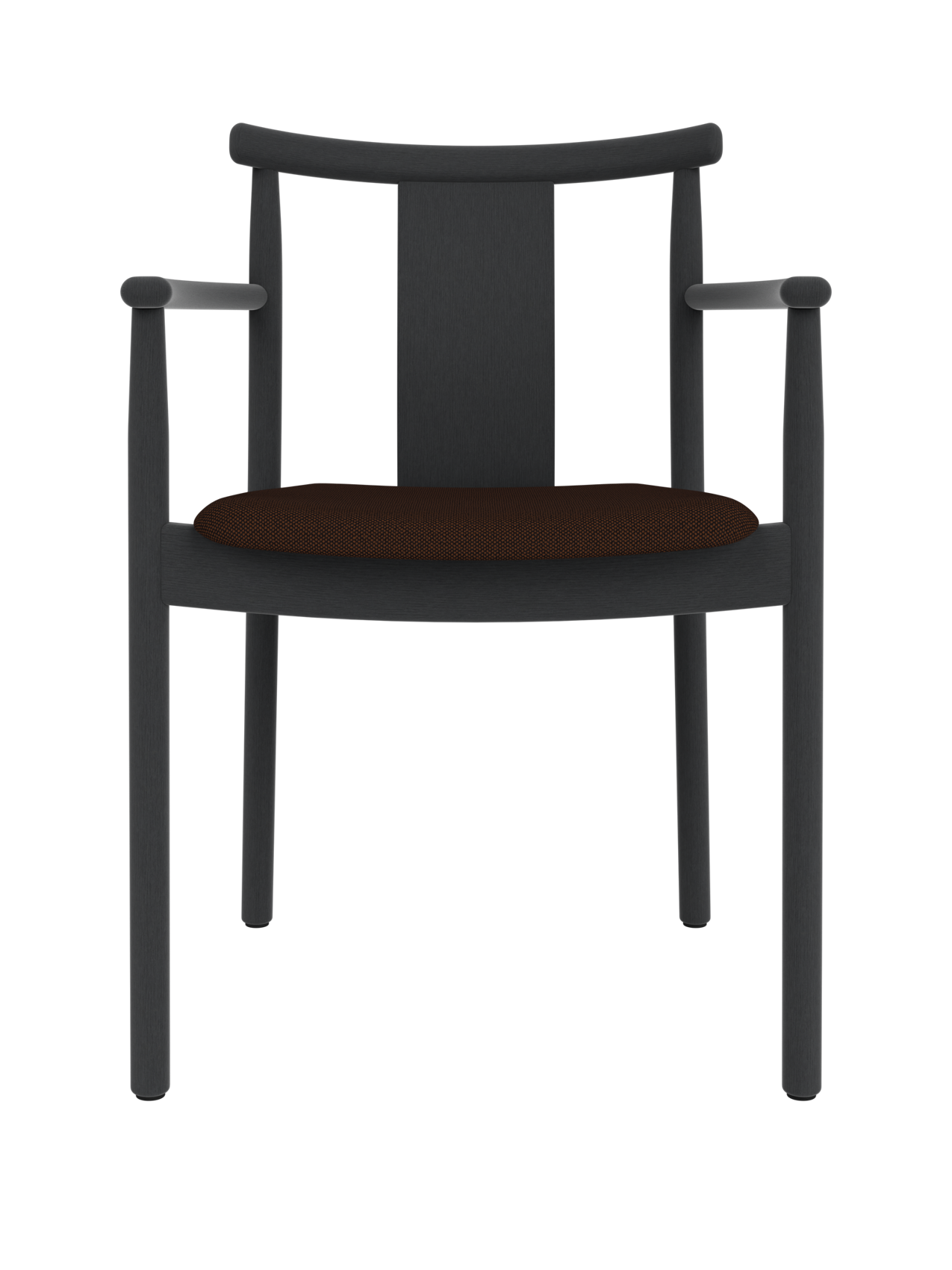 Black stained oak Merkur Dining Chair with Armrests featuring dark brown Hallingdal fabric upholstery.