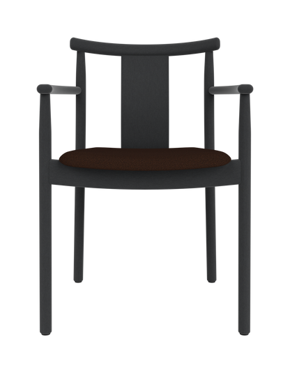 Black stained oak Merkur Dining Chair with Armrests featuring dark brown Hallingdal fabric upholstery.