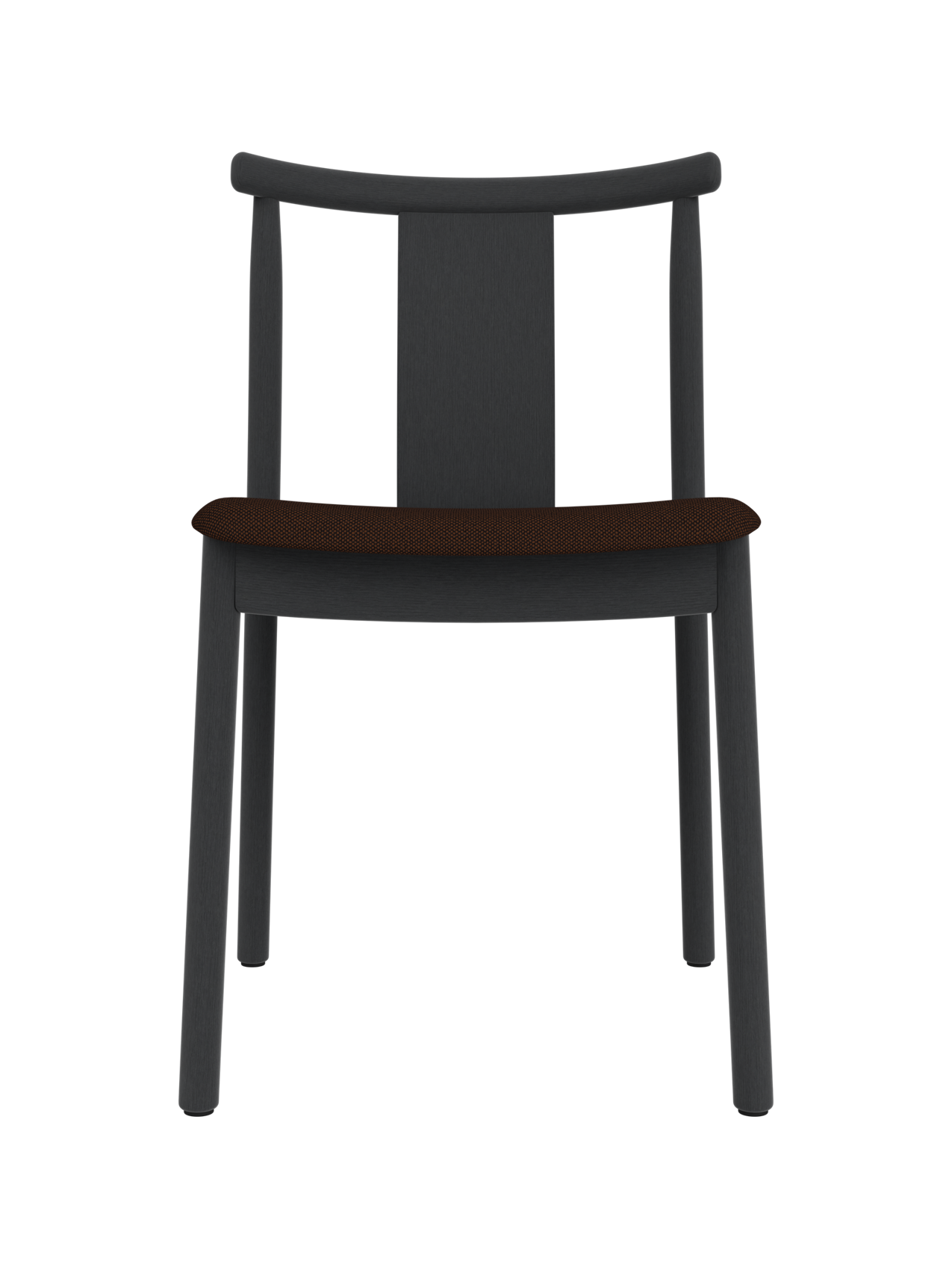 Merkur Dining Chair in black stained oak with a brown Hallingdal 65 upholstered seat, shown from the front.