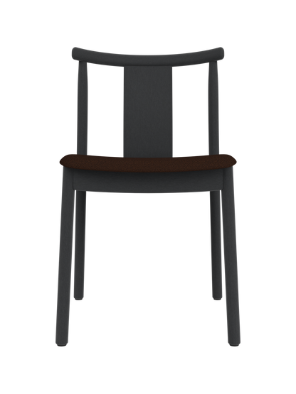 Merkur Dining Chair in black stained oak with a brown Hallingdal 65 upholstered seat, shown from the front.