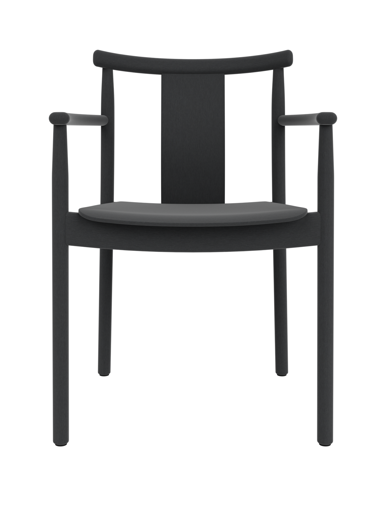 Black stained oak Merkur Dining Chair w/Armrests featuring a curved backrest and slender solid wood frame.