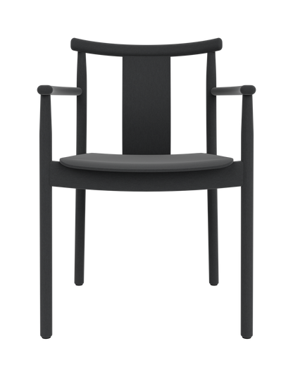 Black stained oak Merkur Dining Chair w/Armrests featuring a curved backrest and slender solid wood frame.