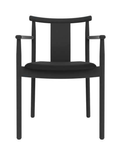 Merkur Dining Chair with armrests in black stained oak, featuring a black Sierra 1001 upholstered seat.