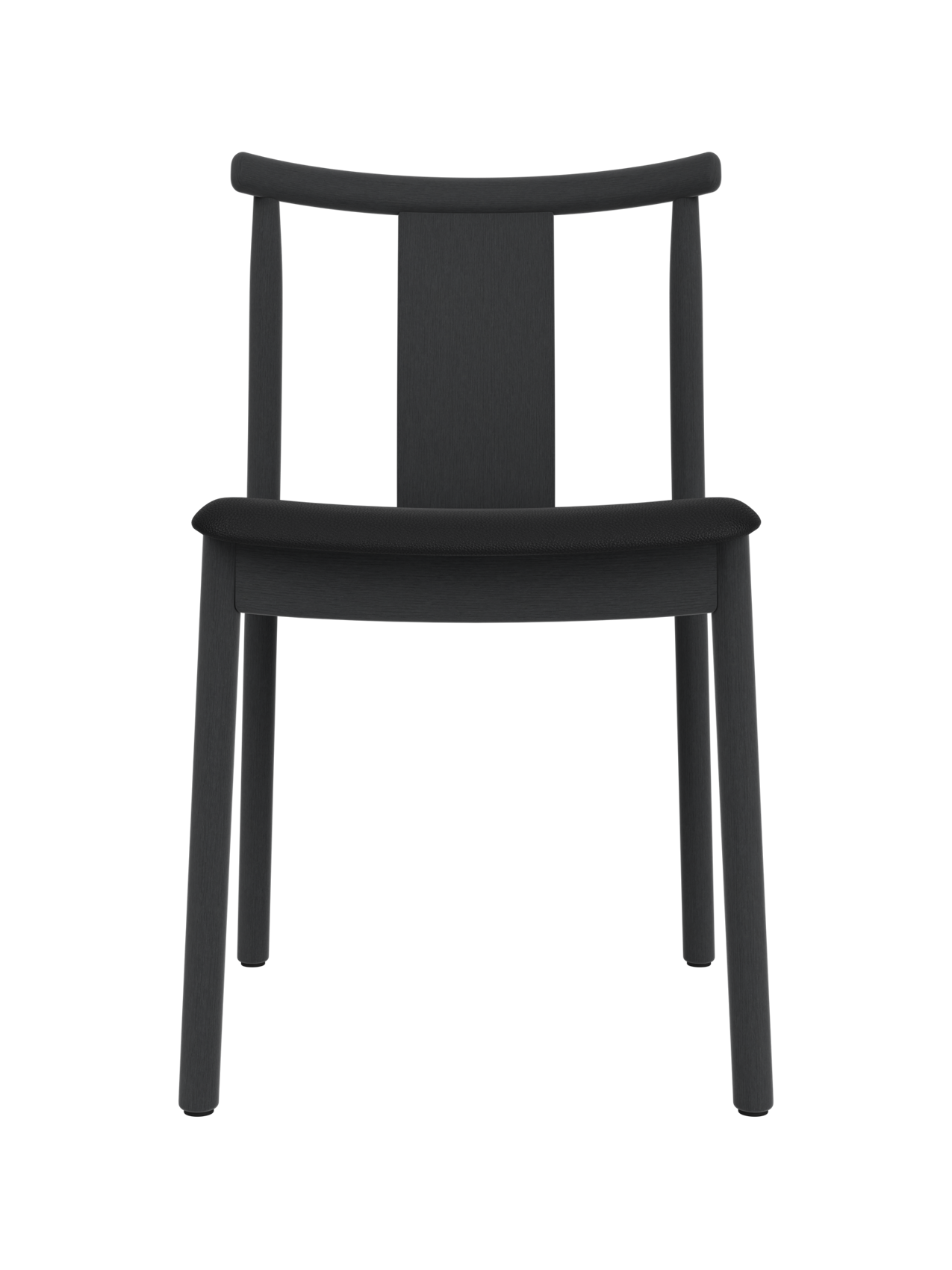 Merkur Dining Chair in black stained oak with a black leather seat, featuring a sleek and modern silhouette.
