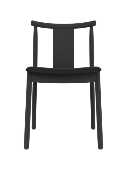 Merkur Dining Chair in black stained oak with a black leather seat, featuring a sleek and modern silhouette.