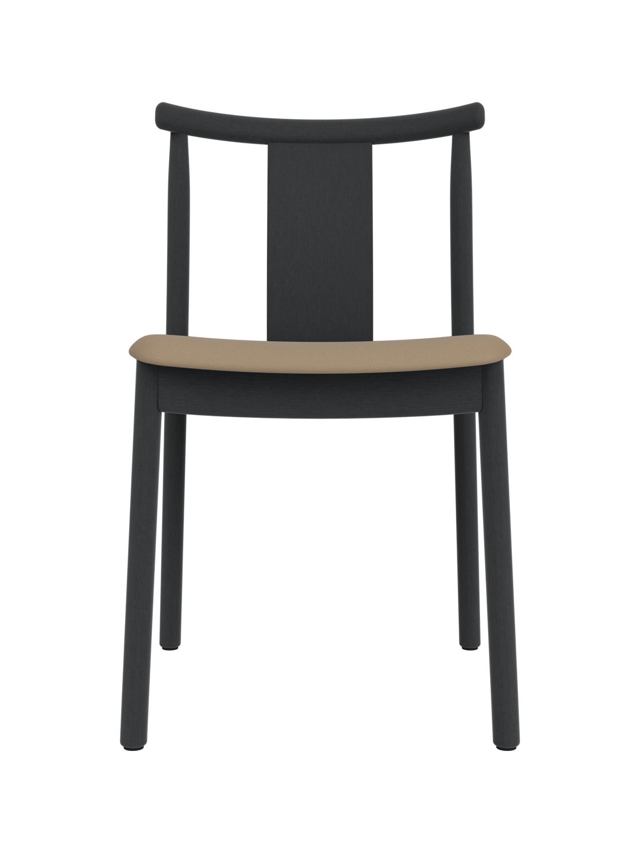 Black stained oak Merkur Dining Chair with a tan Sierra 1611 leather upholstered seat on a white background.