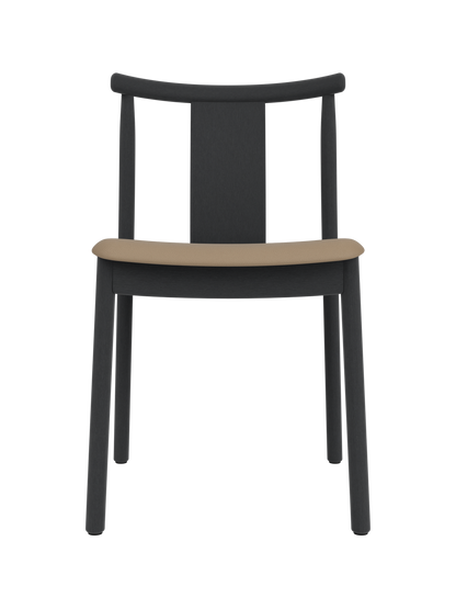 Black stained oak Merkur Dining Chair with a tan Sierra 1611 leather upholstered seat on a white background.