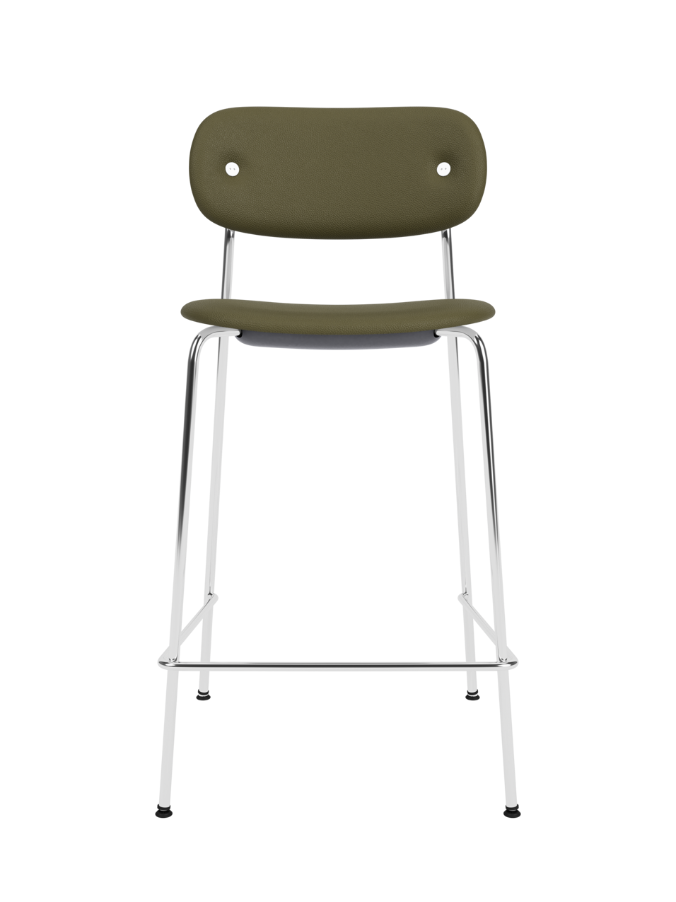 Co Counter Chair, Fully Upholstered with Sierra 0441 upholstery and a chrome steel frame shown against a black background.