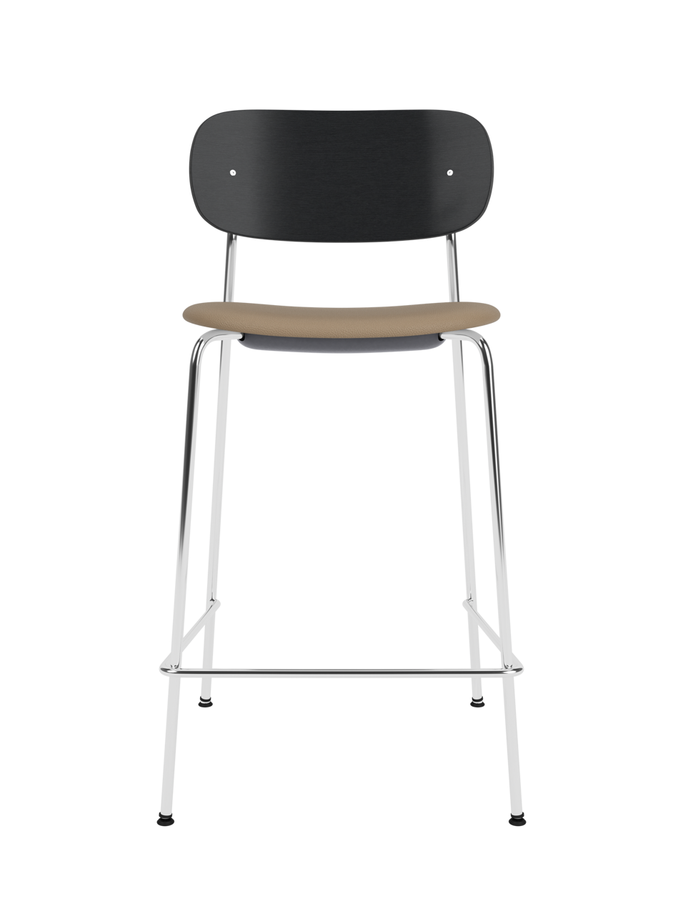 Co Counter Chair with a chrome frame, black painted oak back, and Sierra 1611 upholstered seat shown on a black background.