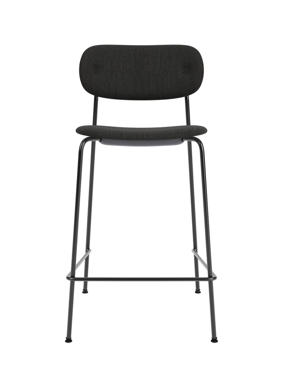 Co Counter Chair, Fully Upholstered in black re-wool upholstery with a matching black painted steel frame.