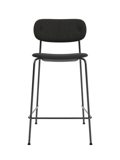 Co Counter Chair, Fully Upholstered in black re-wool upholstery with a matching black painted steel frame.
