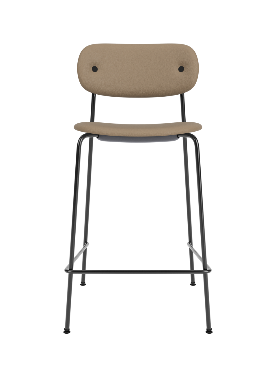 Co Counter Chair, Fully Upholstered in Sierra 1611 leather with a black steel frame, viewed from the front.