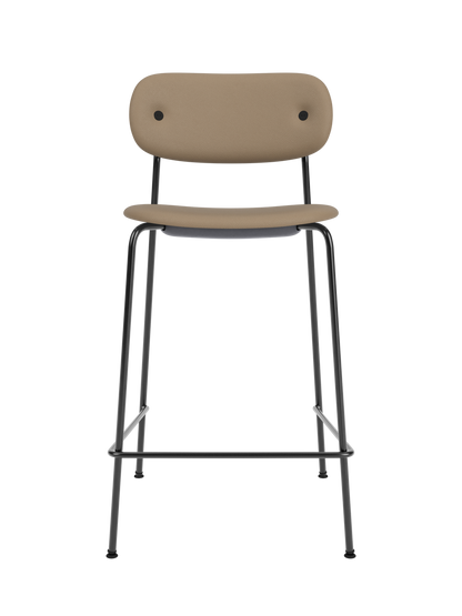 Co Counter Chair, Fully Upholstered in Sierra 1611 leather with a black steel frame, viewed from the front.