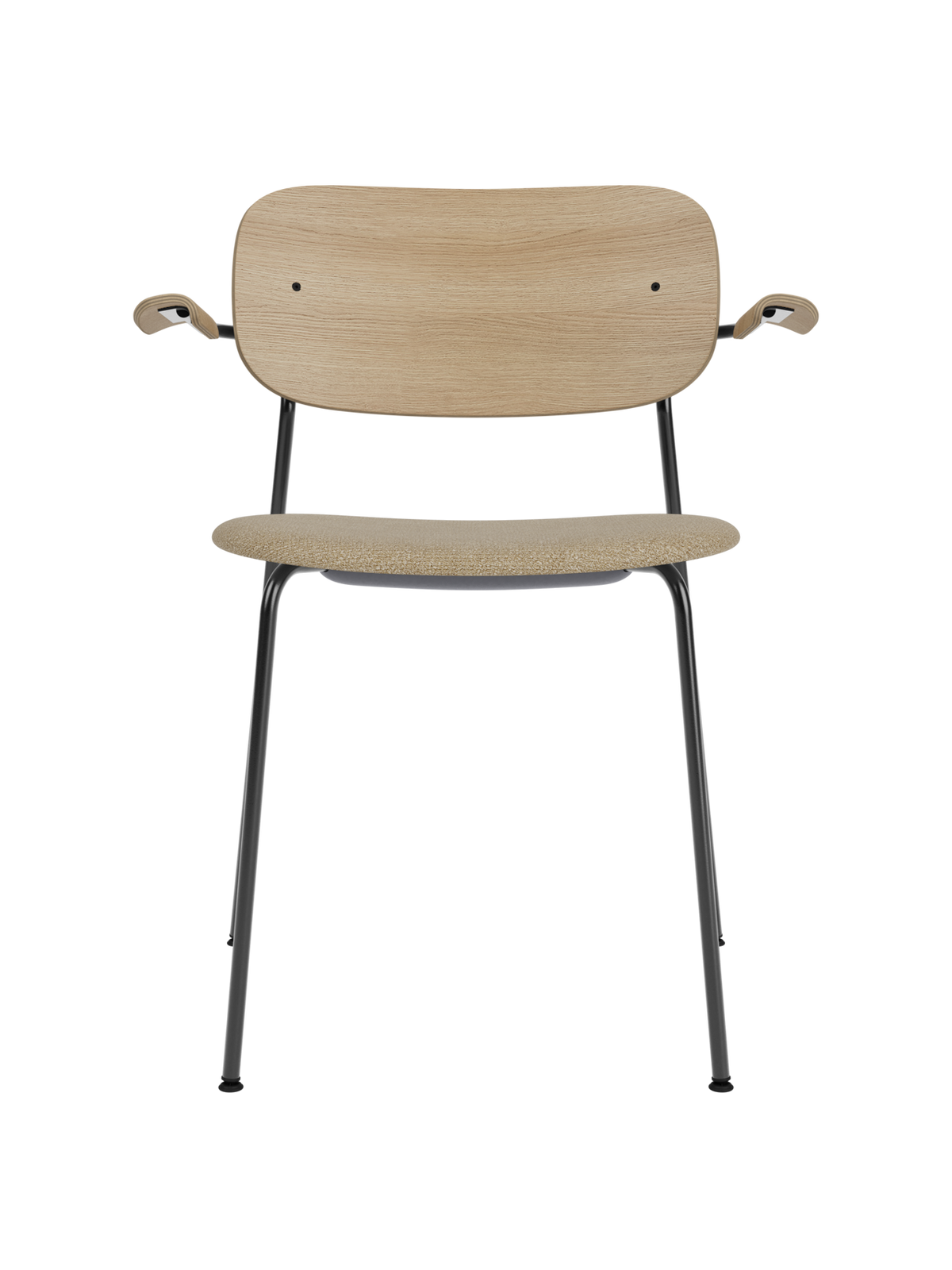 Co Dining Chair, upholstered seat with armrest, Black Frame