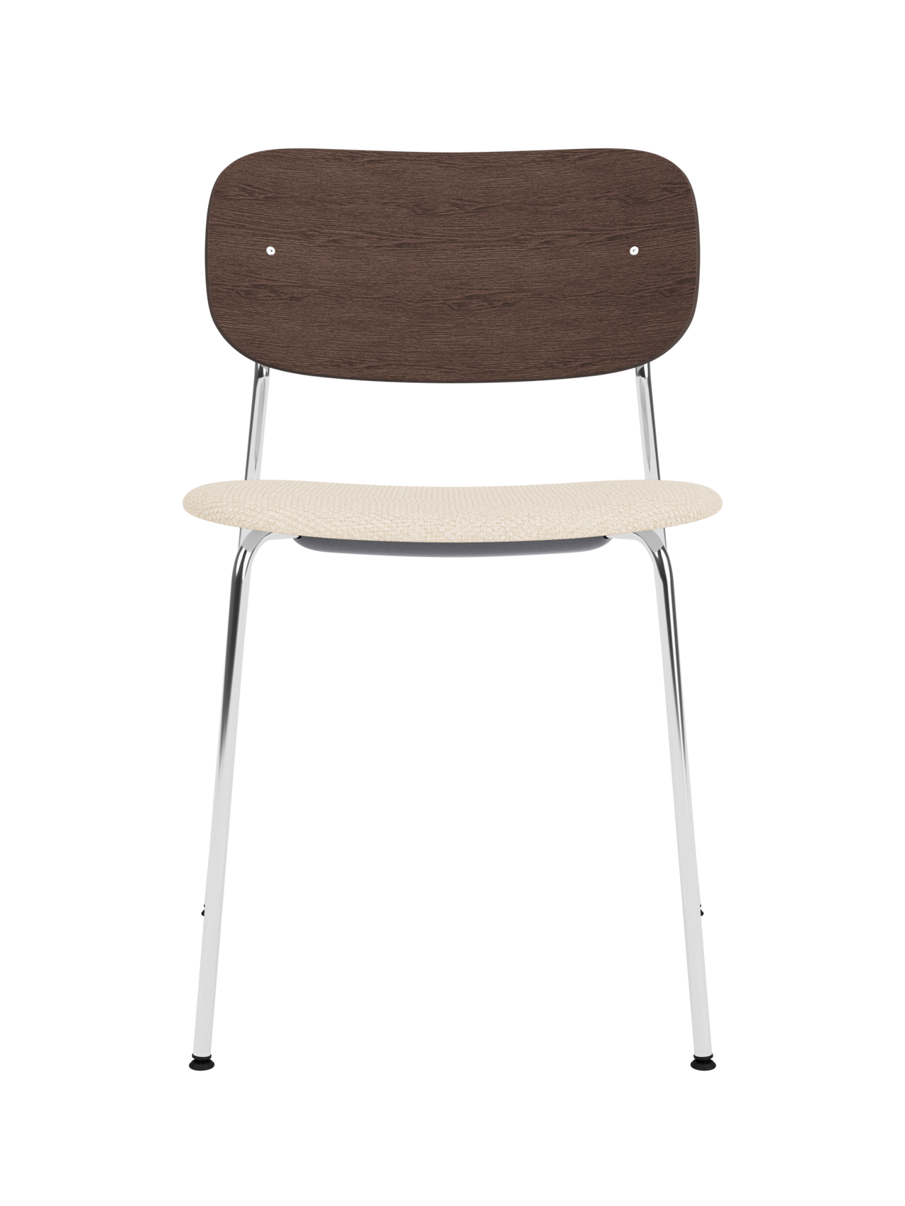 Co Dining Chair with a chrome frame, dark stained oak veneer backrest and Logan Jasmine upholstered seat.
