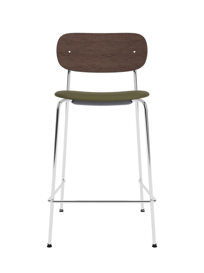 Co Counter Chair in dark stained oak and chrome with a Sierra 0441 upholstered seat shown against a black background.