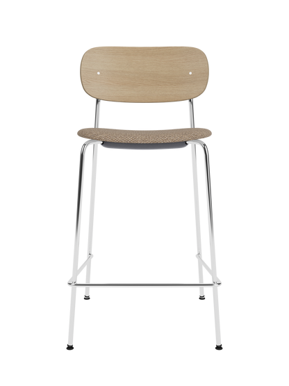 Co Counter Chair in natural oak and Logan Flint upholstery with a chrome frame.