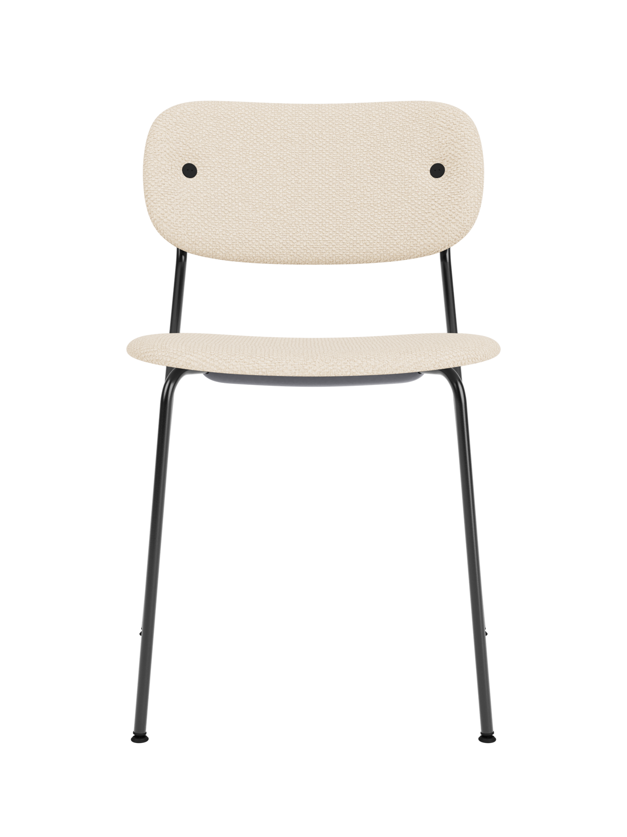Co Dining Chair with fully upholstered Logan Jasmine fabric and a minimalist black powder-coated steel frame.