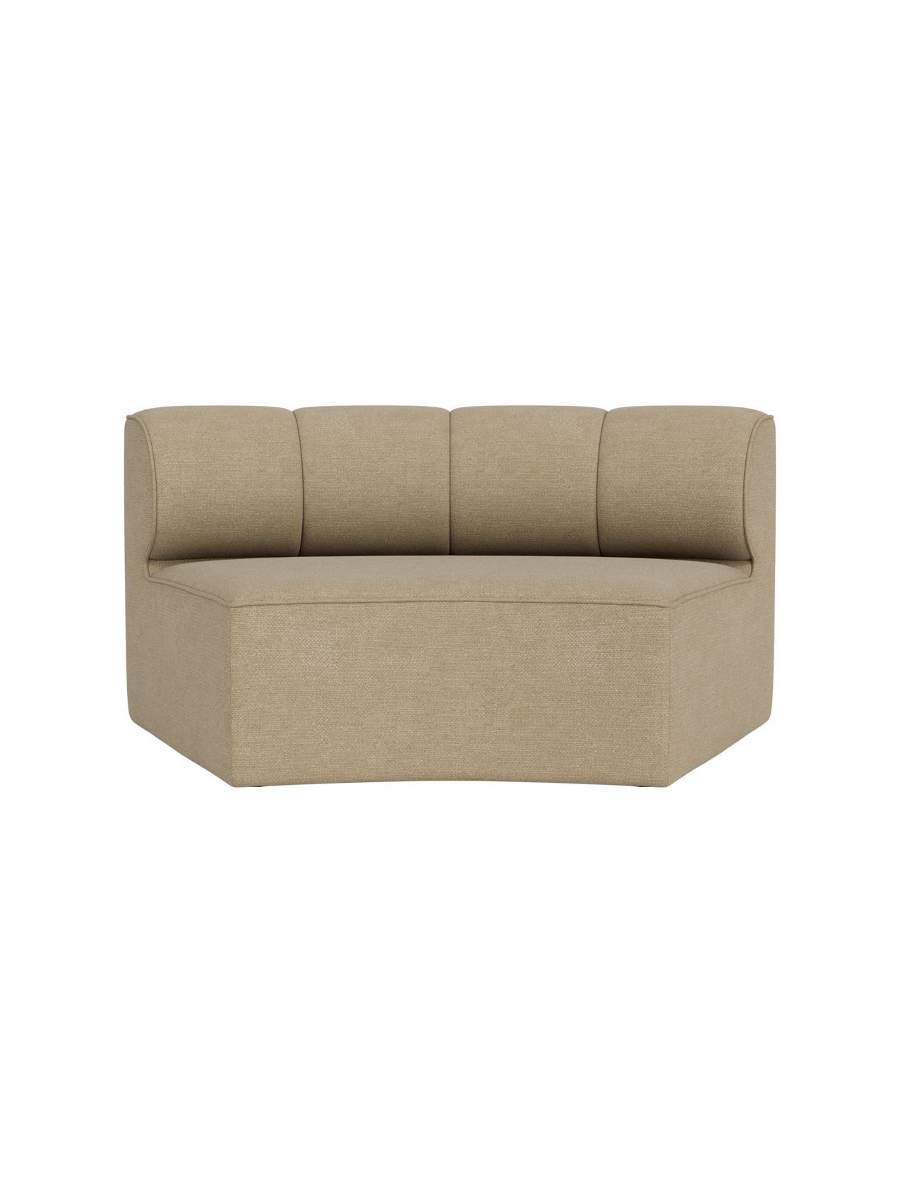 Eave Seamline Modular Sofa concave open section in beige Audo Bouclé 02 fabric with vertical stitching and a curved back.