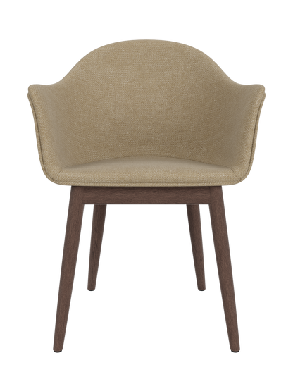 Harbour Dining Chair featuring beige Audo Bouclé 02 textured upholstery and a dark stained oak wooden base.