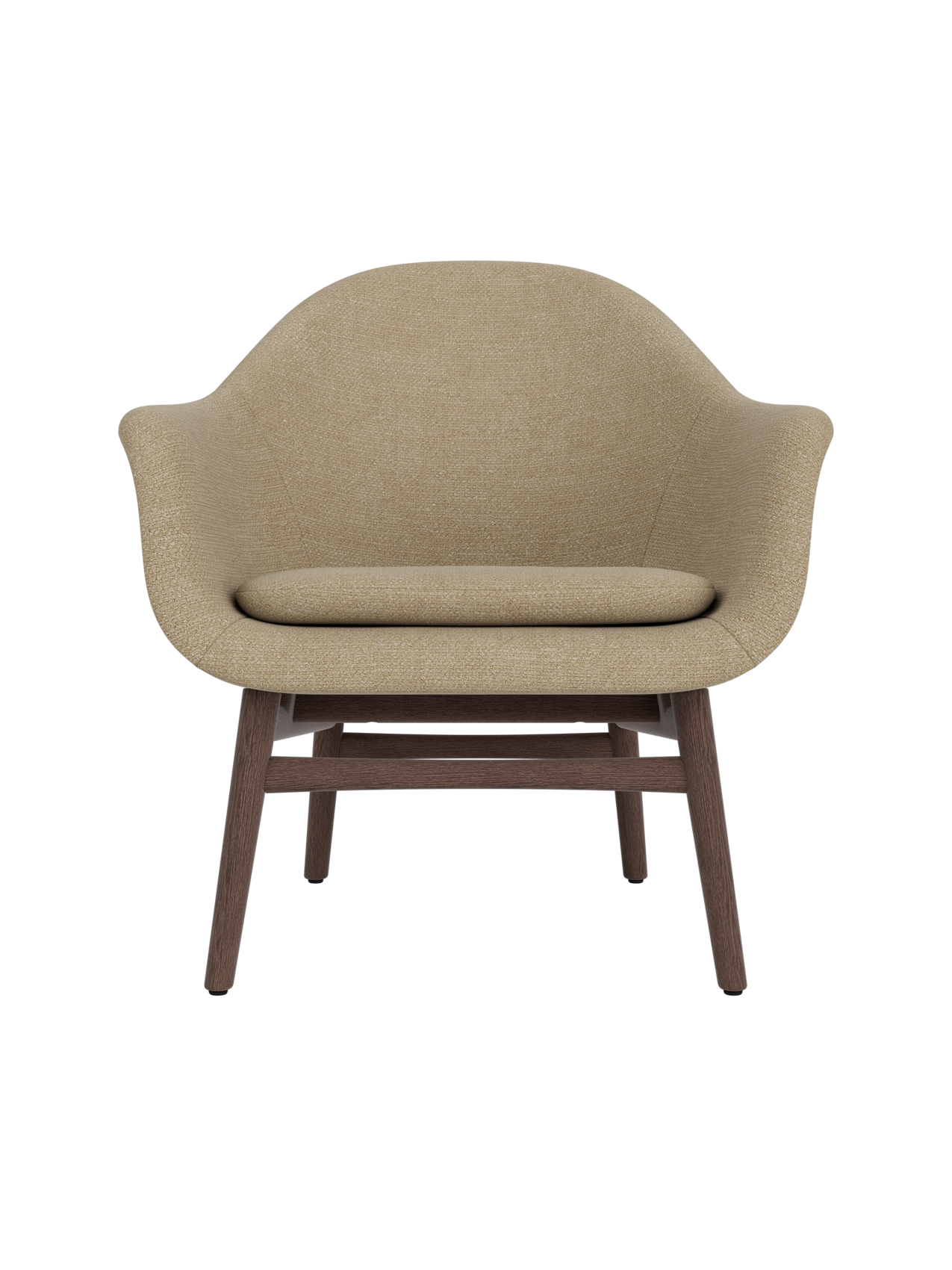 Harbour Lounge Chair with beige Audo Bouclé 02 upholstery and a dark stained oak frame against a white background.
