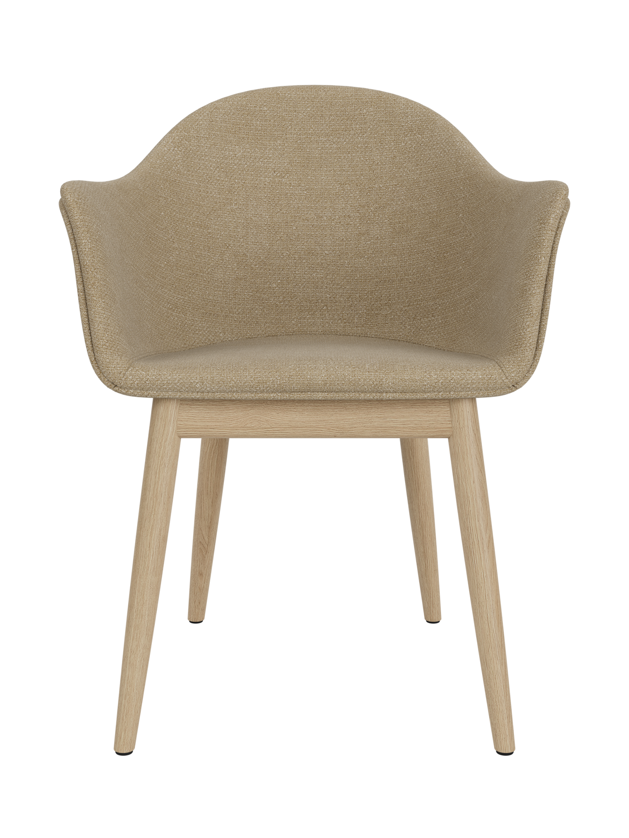 Harbour Dining Chair with beige Audo Bouclé 02 upholstery and a natural oak wooden base, shown from the front.