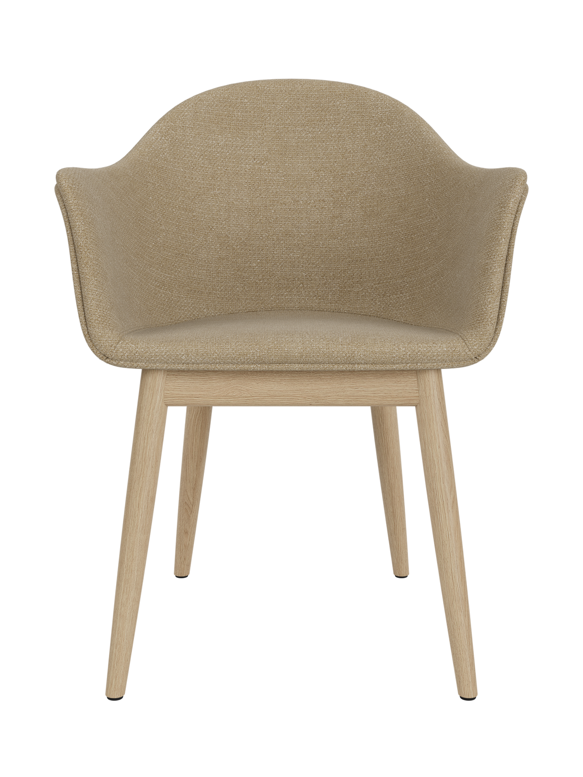 Harbour Dining Chair with beige Audo Bouclé 02 upholstery and a natural oak wooden base, shown from the front.