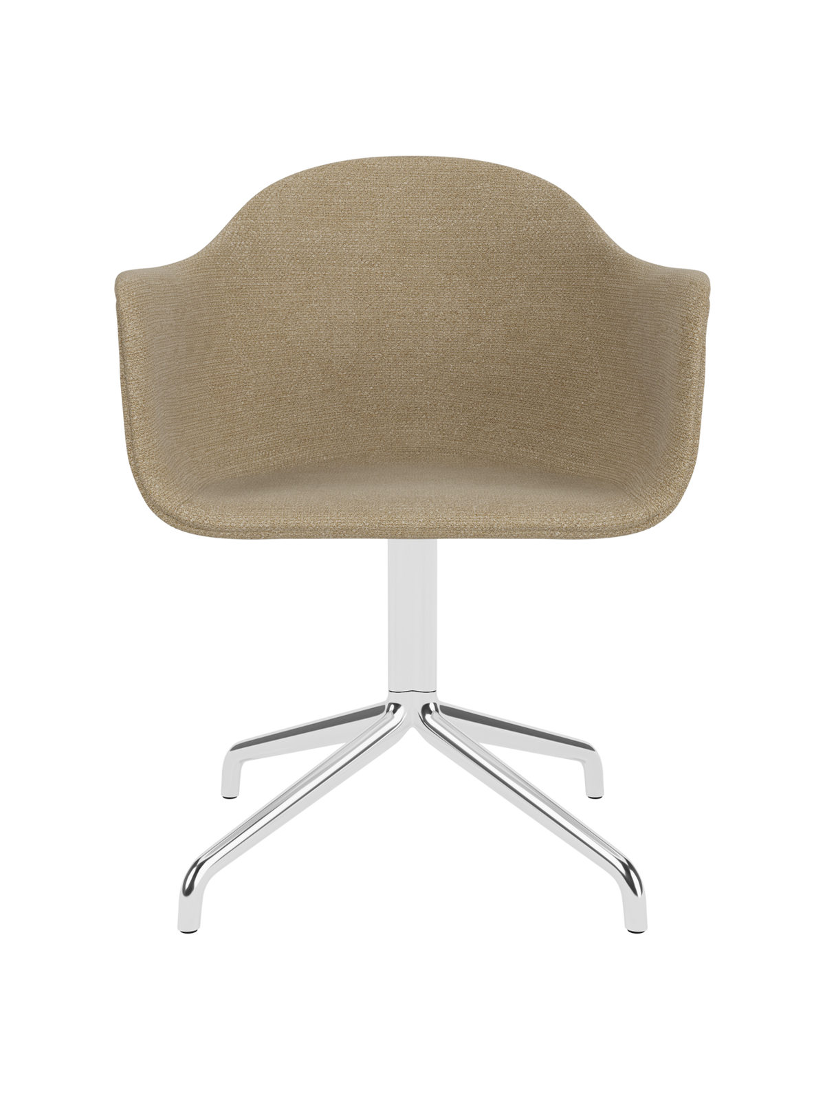 Harbour Dining Chair with Audo Bouclé 02 textured upholstery and a polished aluminium star swivel base.
