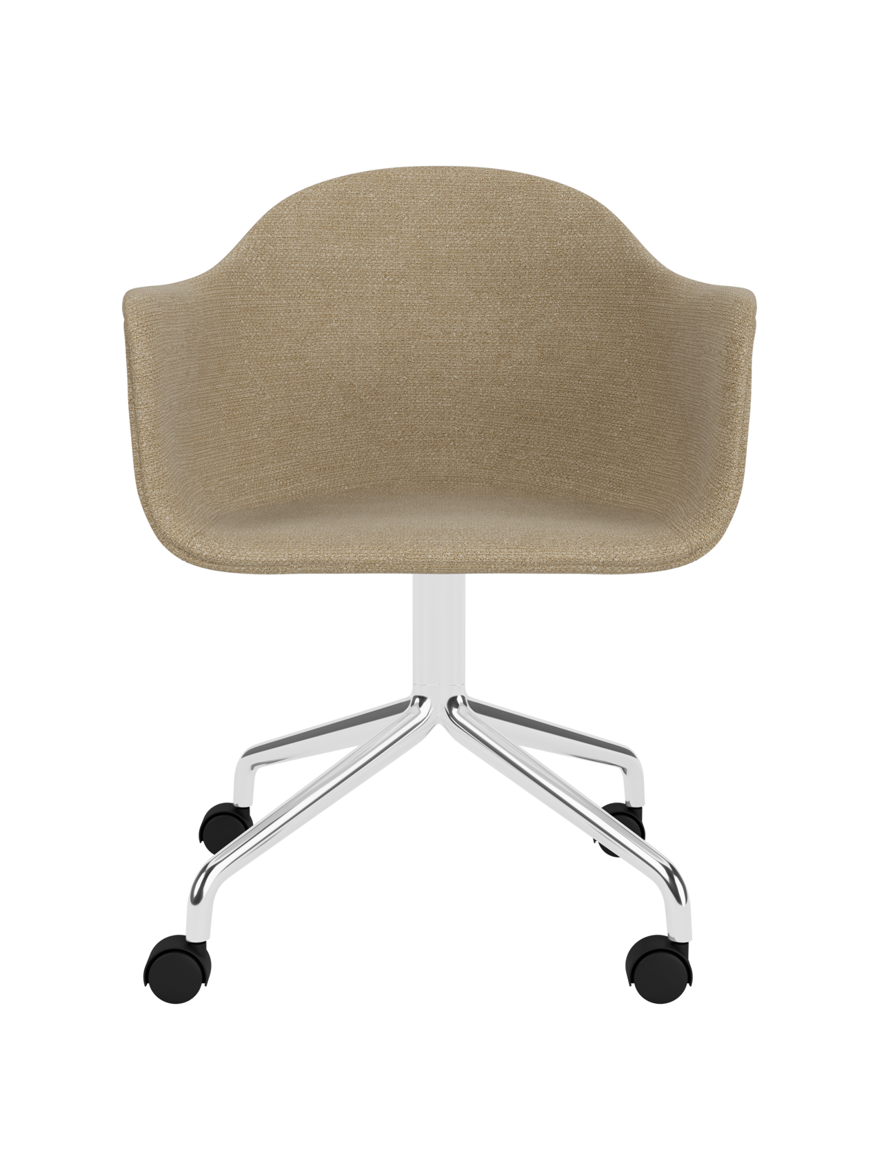 Beige Audo Bouclé 02 Harbour Dining Chair on a polished aluminium star base with black swivel casters.