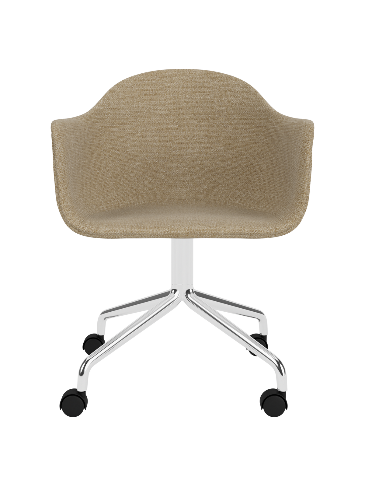 Beige Audo Bouclé 02 Harbour Dining Chair on a polished aluminium star base with black swivel casters.