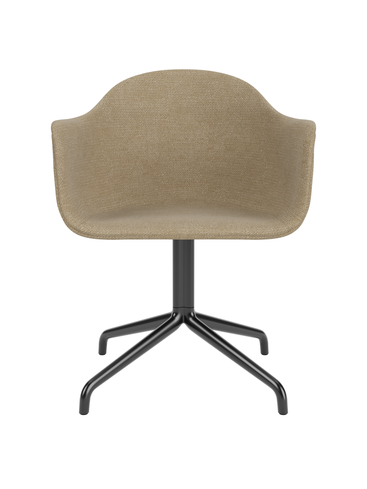 Harbour Dining Chair in beige Audo Bouclé 02 upholstery with a sleek black star base on a white background.