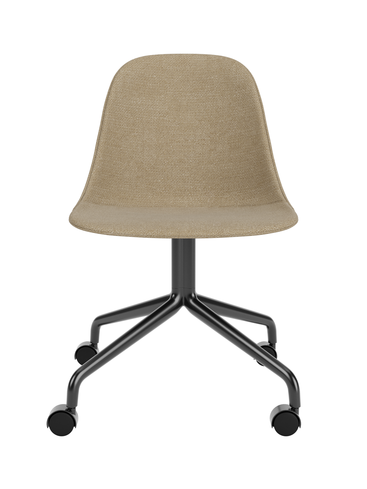 Harbour Side Dining Chair with beige Bouclé upholstery and a black star base with casters on a plain white background.