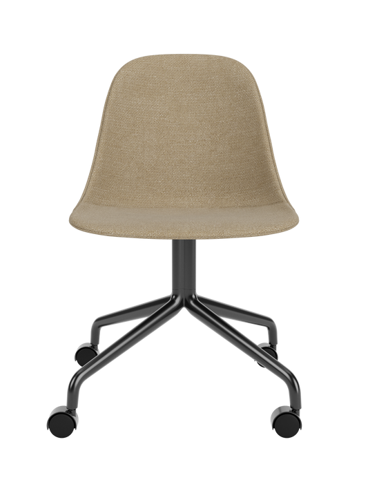 Harbour Side Dining Chair with beige Bouclé upholstery and a black star base with casters on a plain white background.