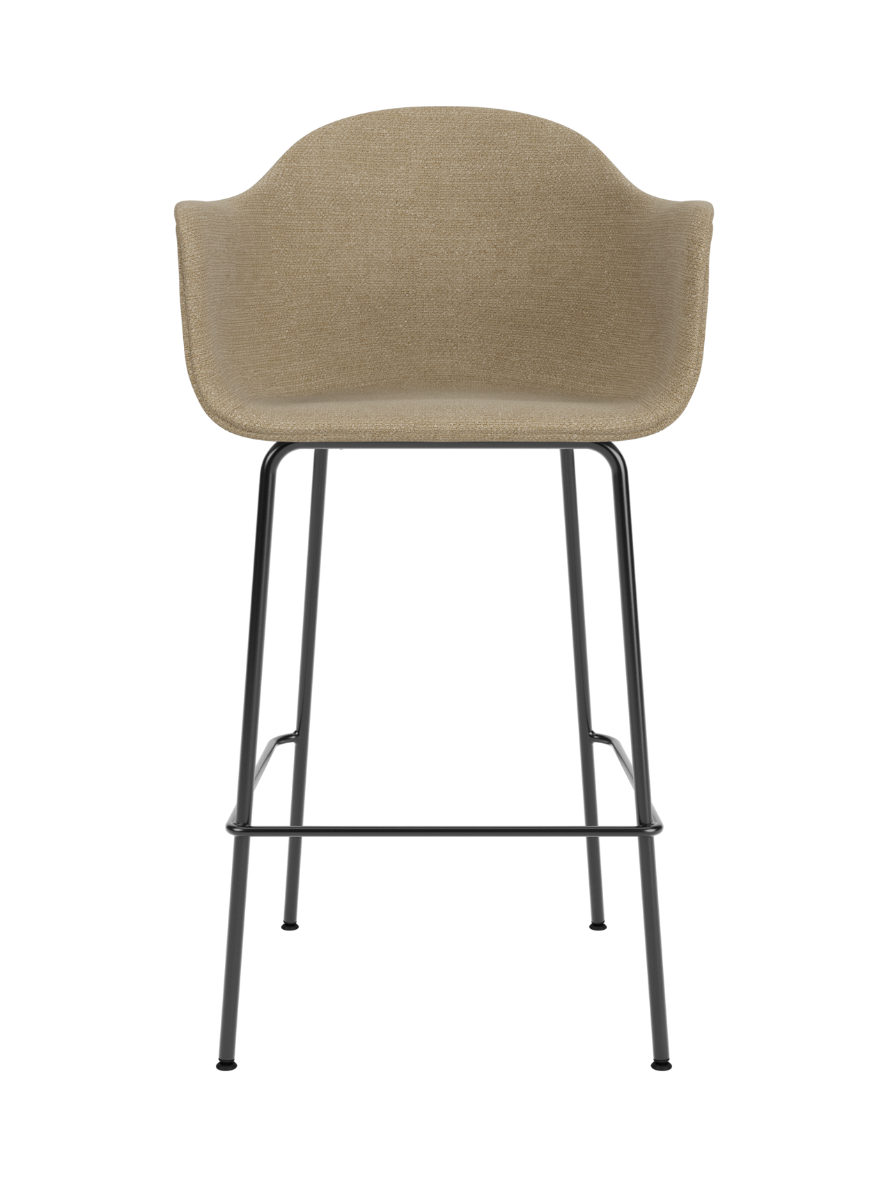 Harbour Bar Chair upholstered in Audo Bouclé 02 fabric with a slim black powder-coated steel base.