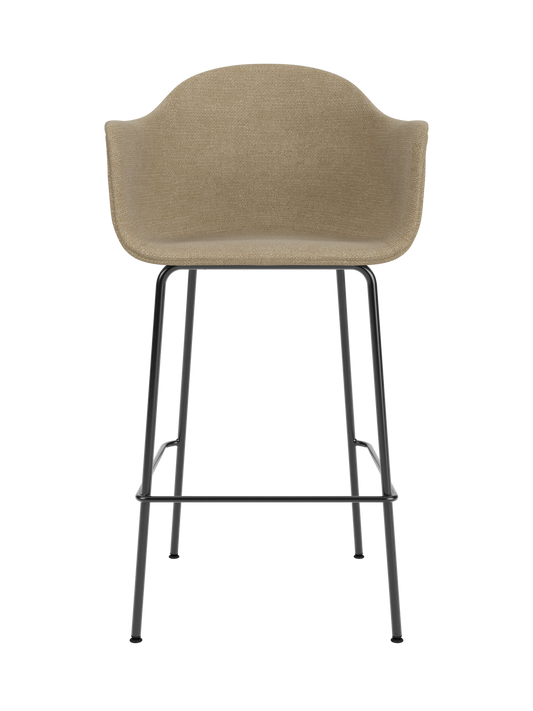 Harbour Bar Chair upholstered in Audo Bouclé 02 fabric with a slim black powder-coated steel base.