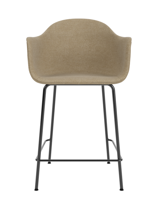 Harbour Counter Chair in beige Audo Bouclé 02 upholstery with slender black powder-coated steel legs.