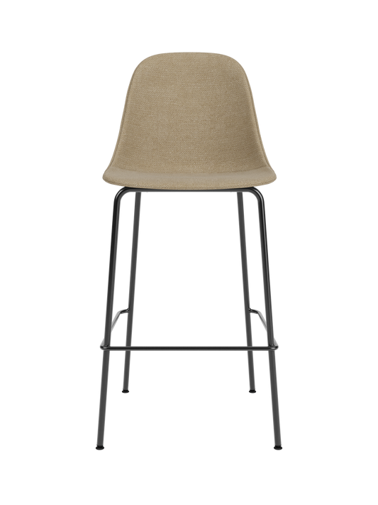 Upholstered Harbour Side Bar Chair in beige Audo Bouclé 02 fabric with a minimalist black steel frame.