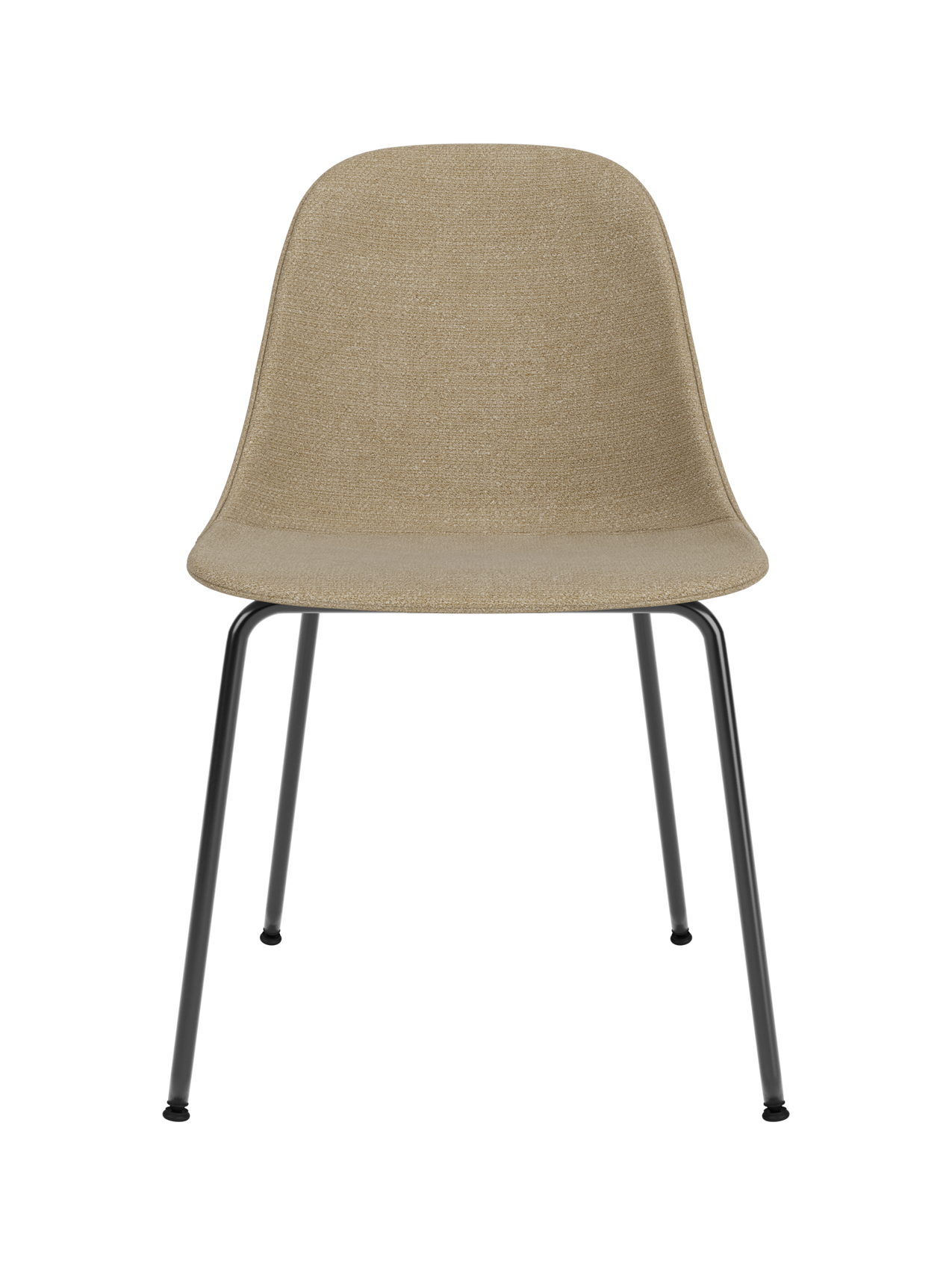 Harbour Side Dining Chair upholstered in sand Audo Bouclé 02 fabric with a minimalist black steel base.