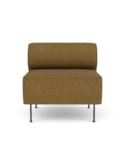 Front view of the Eave Dining Sofa open section module in Audo Bouclé 06, a golden-brown fabric, on slender metal legs.