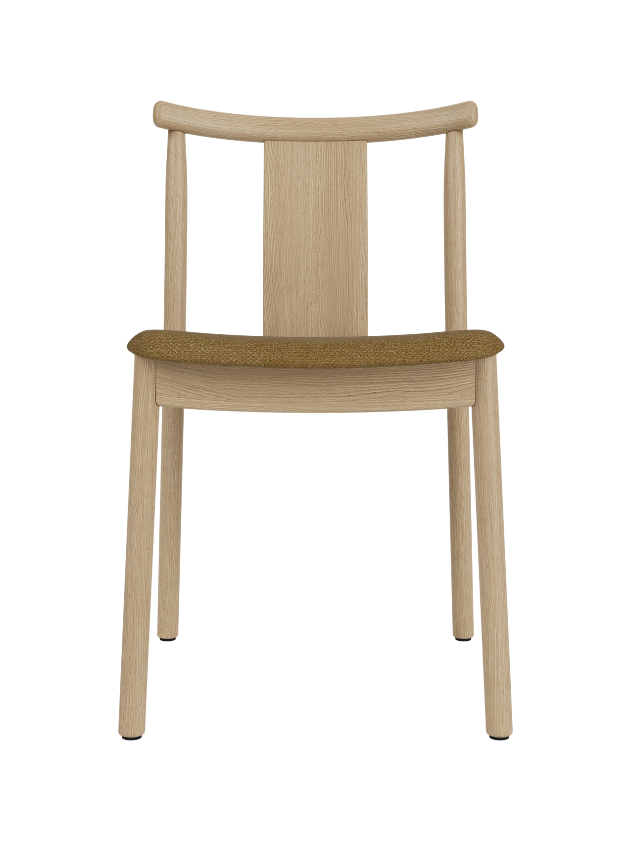 Merkur Dining Chair in natural oak featuring a textured brown Audo Bouclé 06 upholstered seat on a white background.