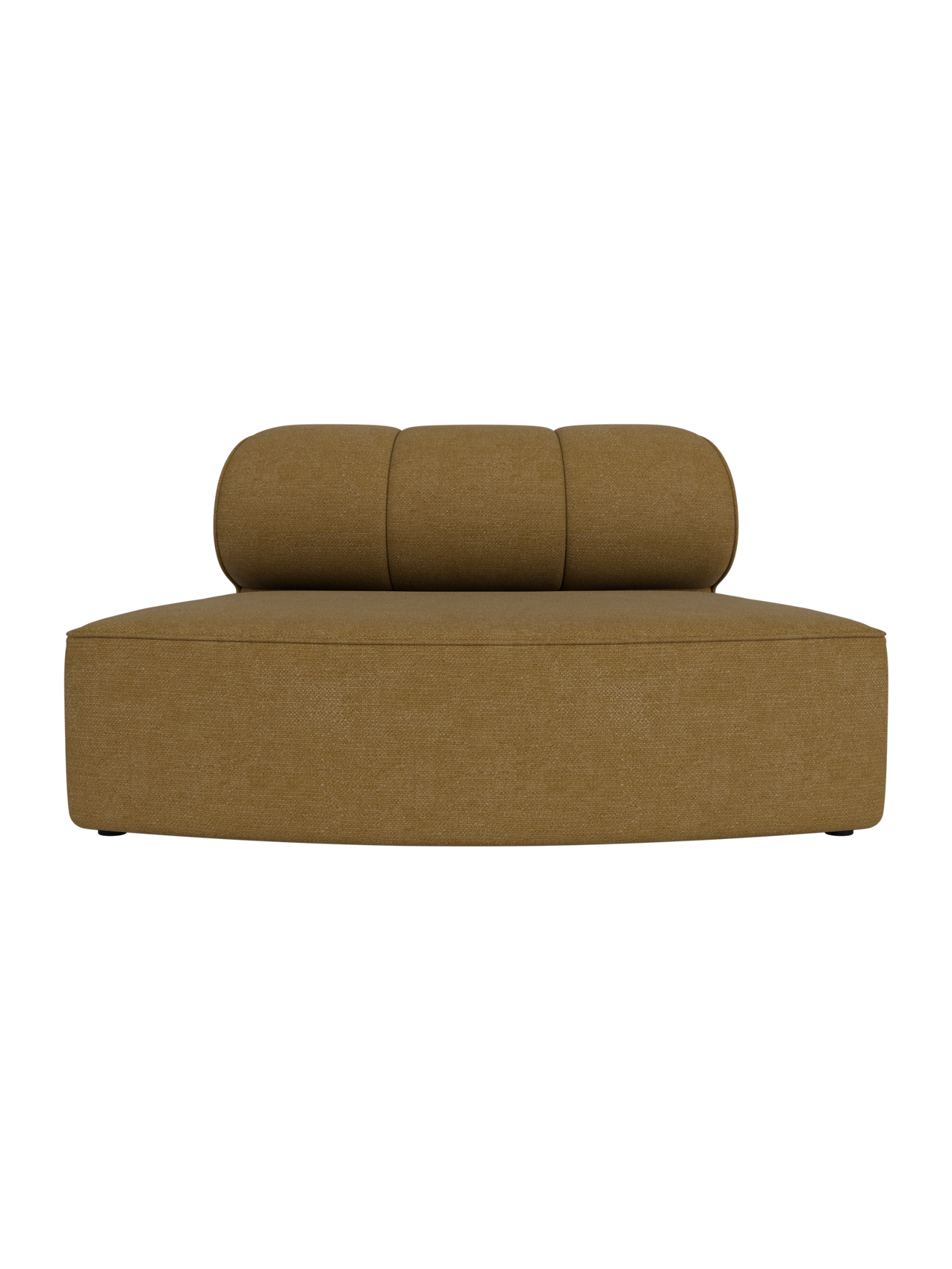 Eave Seamline Modular Sofa Convex Open Section in ochre Audo Bouclé 06 fabric with a rounded, segmented backrest.