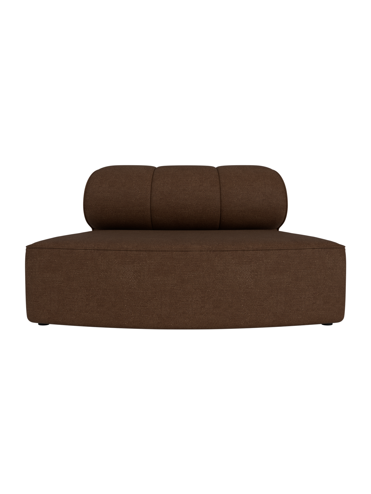 Dark brown Eave Seamline Modular Sofa 86 Convex Open Section in Audo Bouclé 07 with a curved back and textured finish.