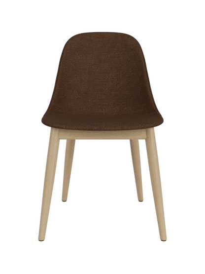 Upholstered Harbour Side Dining Chair in brown Audo Bouclé 07 with a natural oak wooden base.
